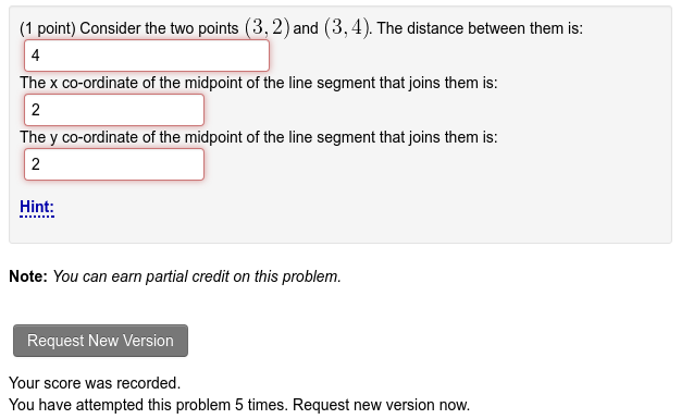 Students will be given a new version of the problem after a certain number of attempts