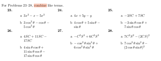 exercise to combine like terms