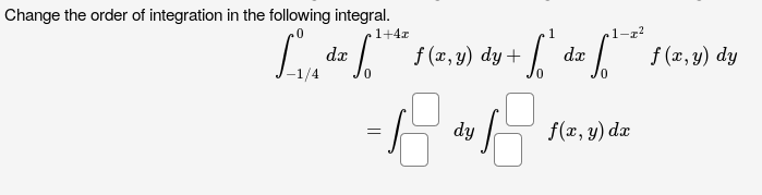 Sample WeBWorK problem using integration limit input box layed out using  CSS Grid, with MathQuill on. This is just after load, with empty MathQuill input boxes