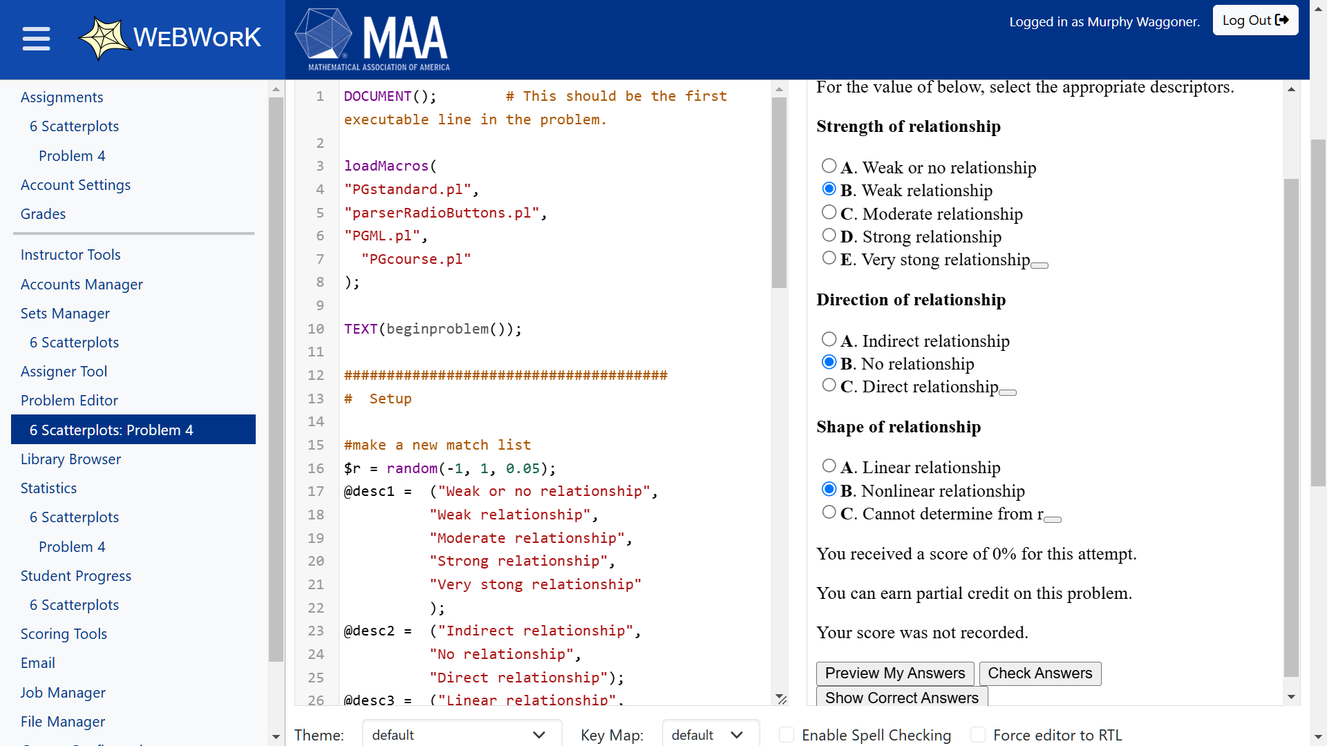 WeBWorK Editor not rendering correctly